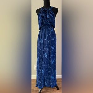 Parker Blue Floral Halter Silk Maxi Long Dress XS S
